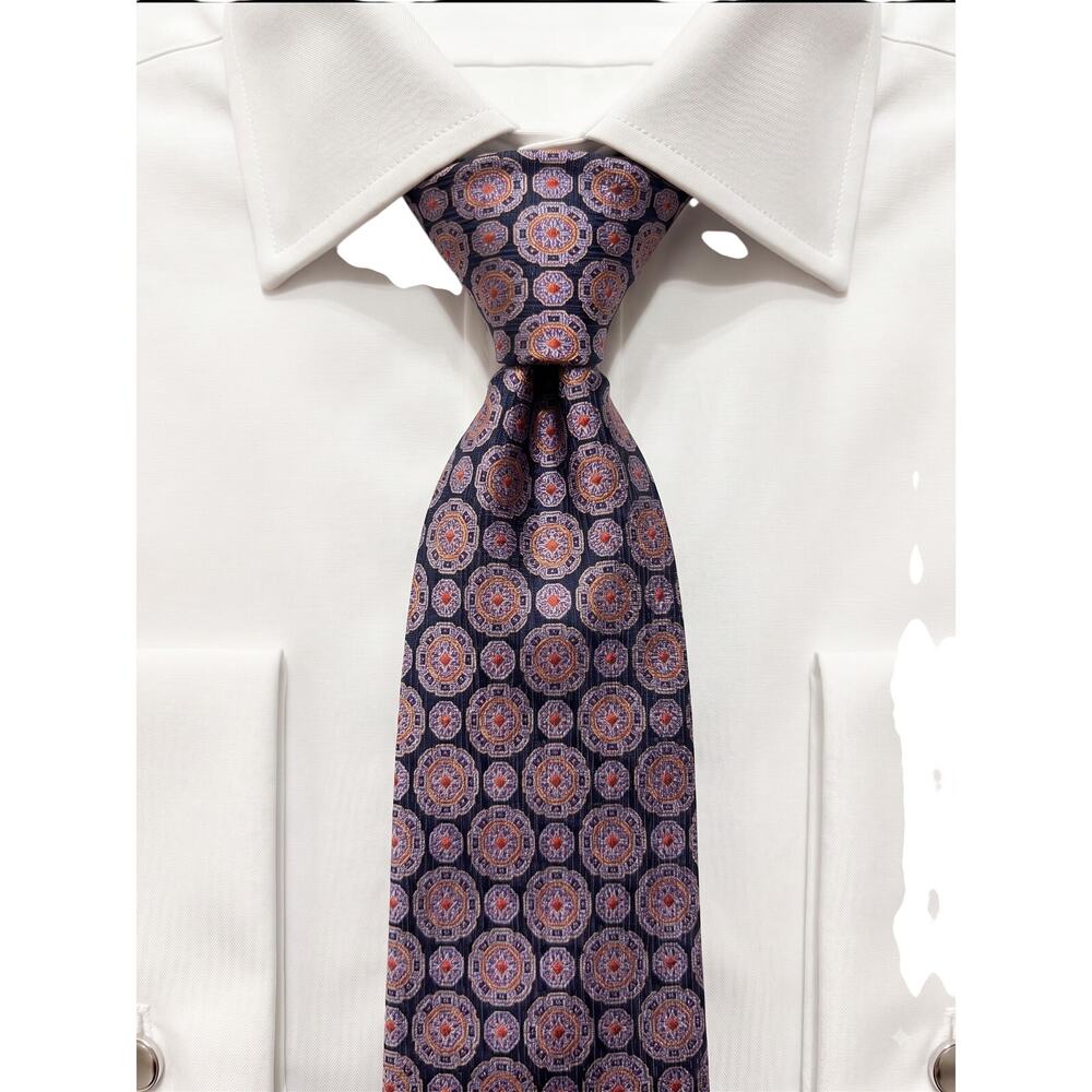 Cremieux Black Geometric Medallion Handmade 100% Silk Necktie